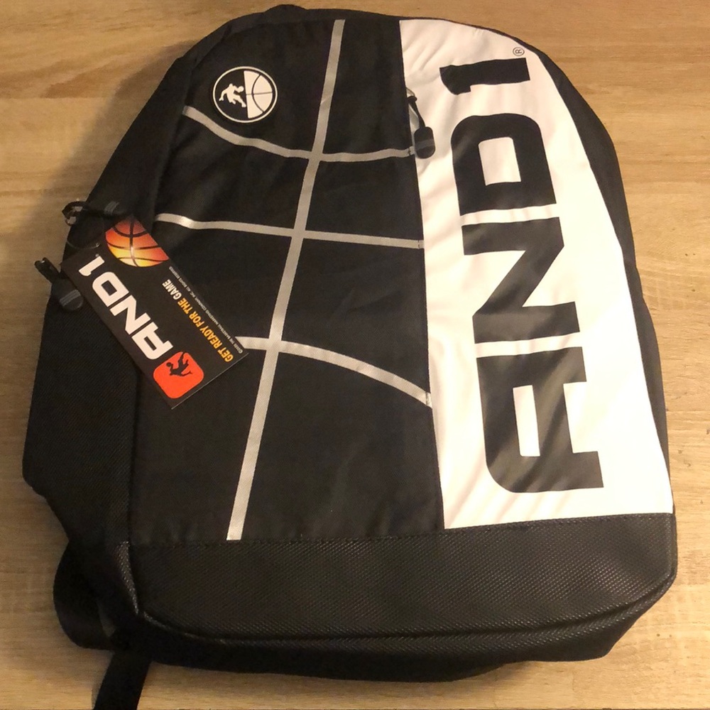AND1 backpack school book bag black/white